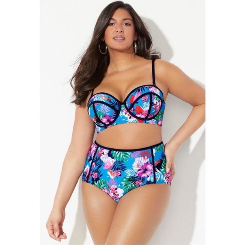 SWIMSUITS FOR ALL Underwire High-Waist Tropical Bikini Retail $110 Size 12 EUC